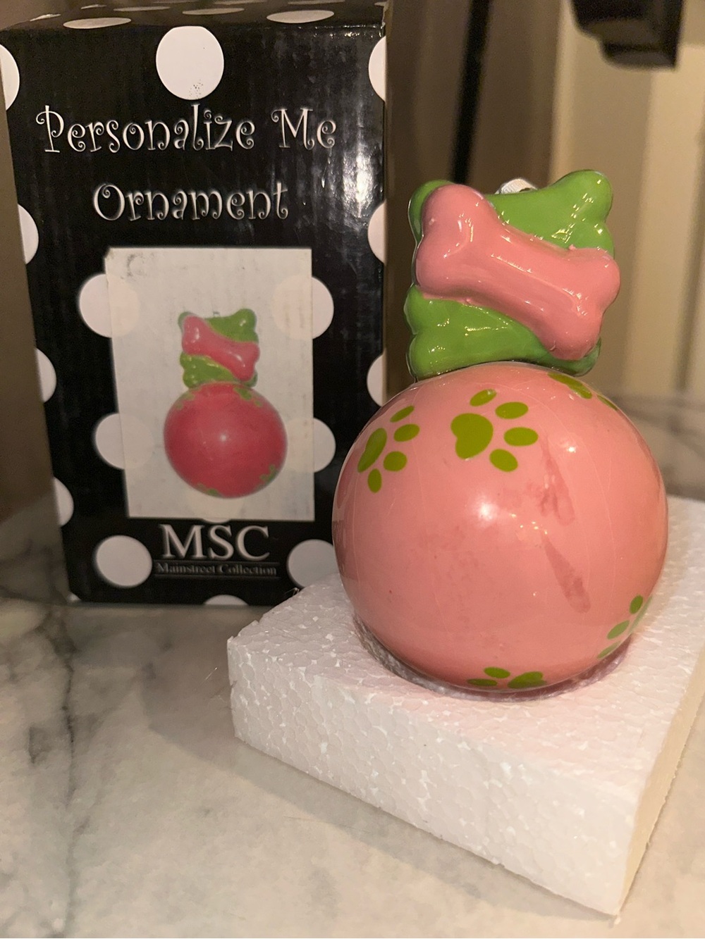 Personalized Pink & Green Pet Ornament